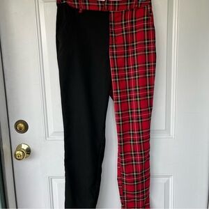 •Hot Topic• Women's Red Plaid/Solid Black Split Pants - Size Medium